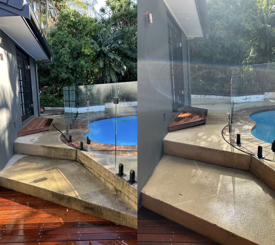 Cleaned pool surround and tiles in Byron Bay